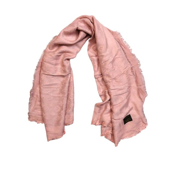 LOUIS VUITTON LV Vintage Iridescent Blush Pink Silk Wool Scarf Shawl Wrap - Picture 1 of 11